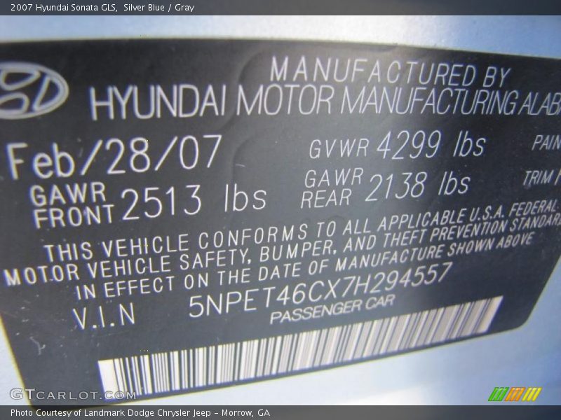 Silver Blue / Gray 2007 Hyundai Sonata GLS
