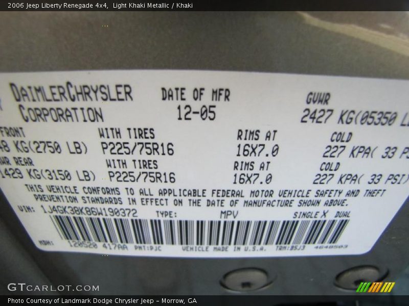 Light Khaki Metallic / Khaki 2006 Jeep Liberty Renegade 4x4