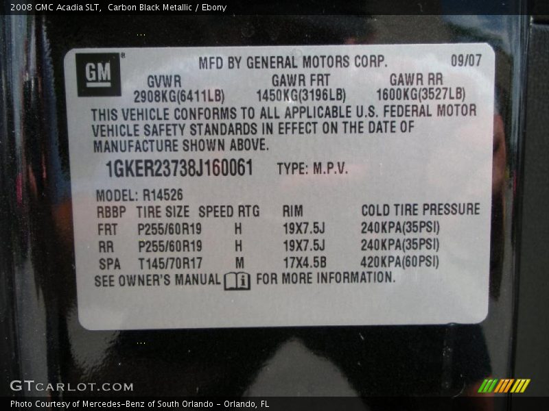 Carbon Black Metallic / Ebony 2008 GMC Acadia SLT