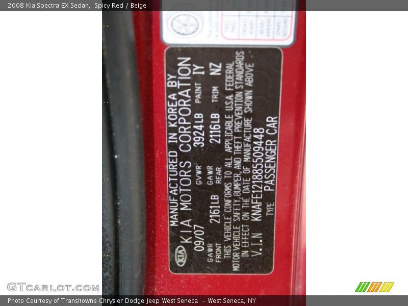 Spicy Red / Beige 2008 Kia Spectra EX Sedan