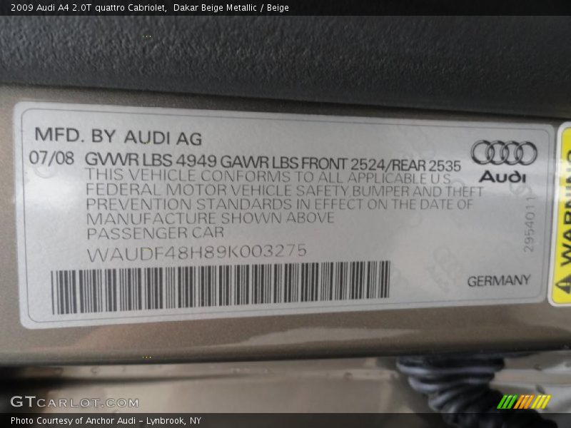 Dakar Beige Metallic / Beige 2009 Audi A4 2.0T quattro Cabriolet