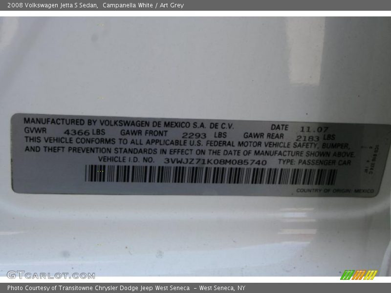 Campanella White / Art Grey 2008 Volkswagen Jetta S Sedan