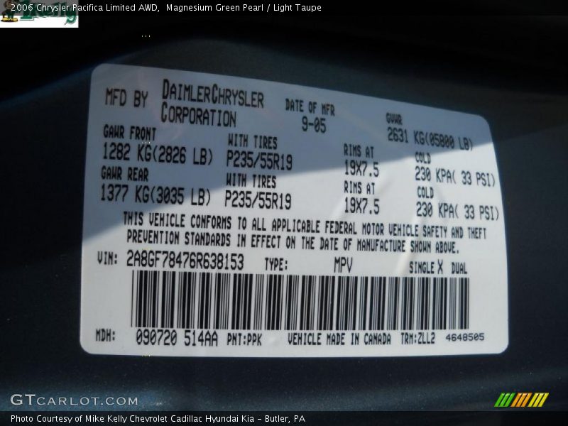 Magnesium Green Pearl / Light Taupe 2006 Chrysler Pacifica Limited AWD