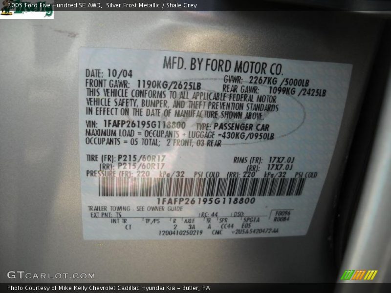 Silver Frost Metallic / Shale Grey 2005 Ford Five Hundred SE AWD