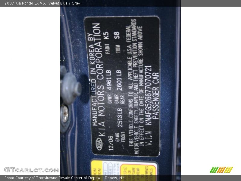 Velvet Blue / Gray 2007 Kia Rondo EX V6