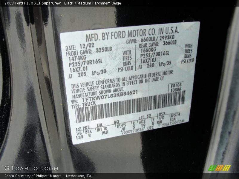 Black / Medium Parchment Beige 2003 Ford F150 XLT SuperCrew