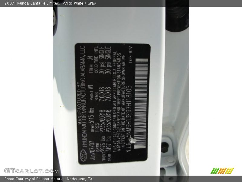 Arctic White / Gray 2007 Hyundai Santa Fe Limited