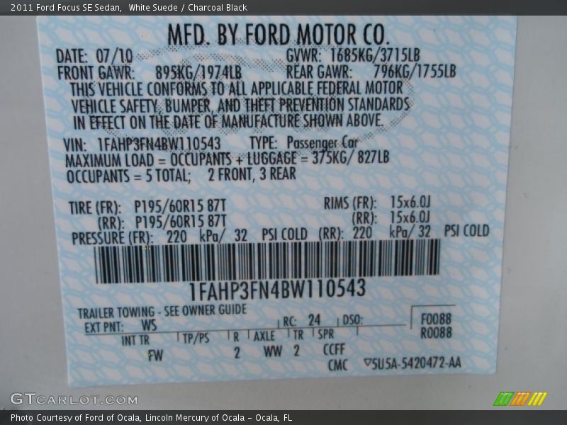 White Suede / Charcoal Black 2011 Ford Focus SE Sedan