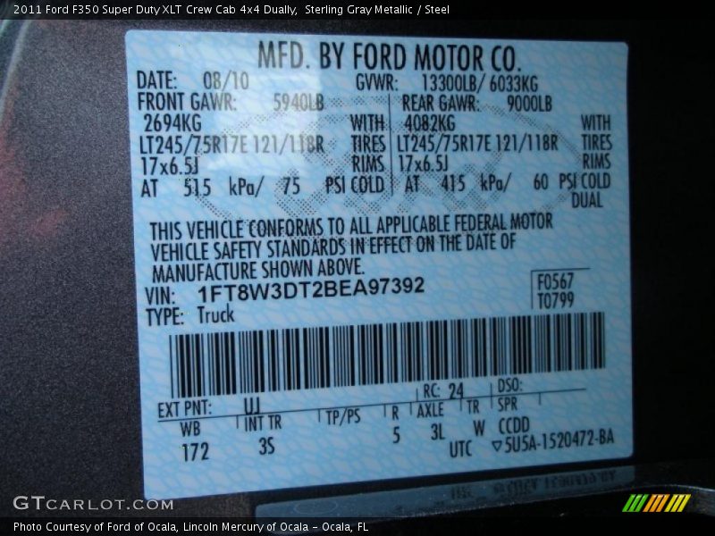 Sterling Gray Metallic / Steel 2011 Ford F350 Super Duty XLT Crew Cab 4x4 Dually