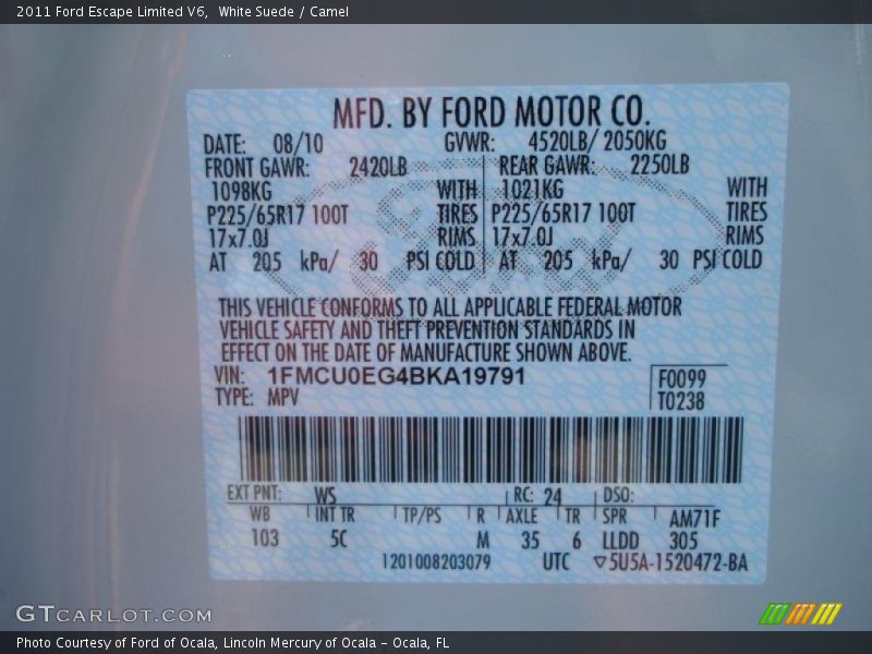 White Suede / Camel 2011 Ford Escape Limited V6