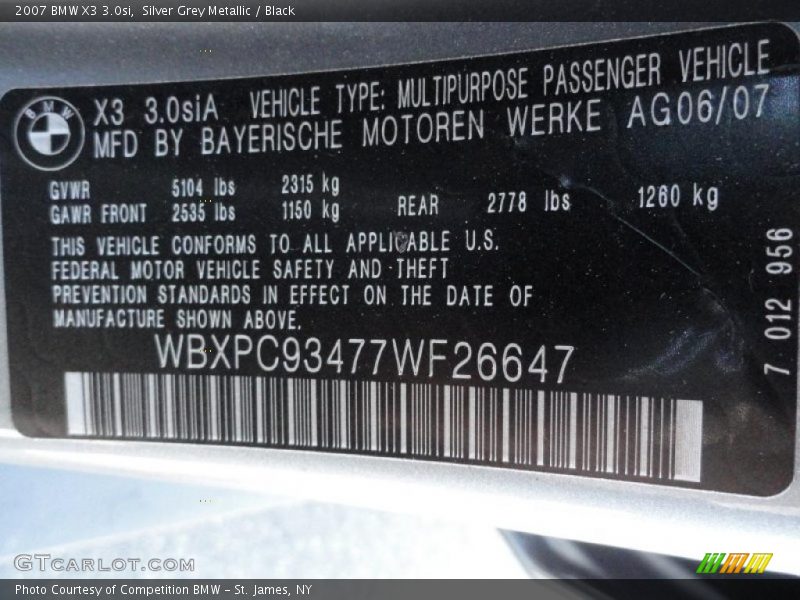 Silver Grey Metallic / Black 2007 BMW X3 3.0si