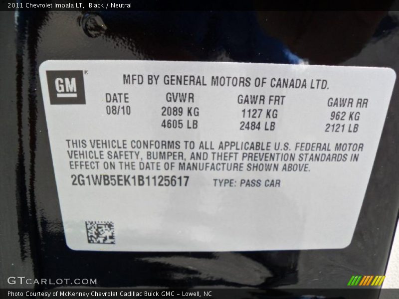 Black / Neutral 2011 Chevrolet Impala LT