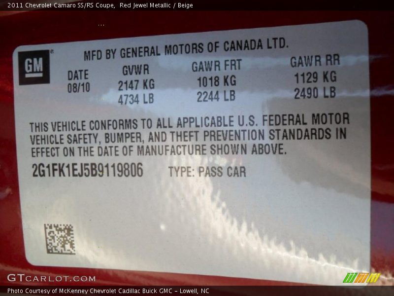 Red Jewel Metallic / Beige 2011 Chevrolet Camaro SS/RS Coupe
