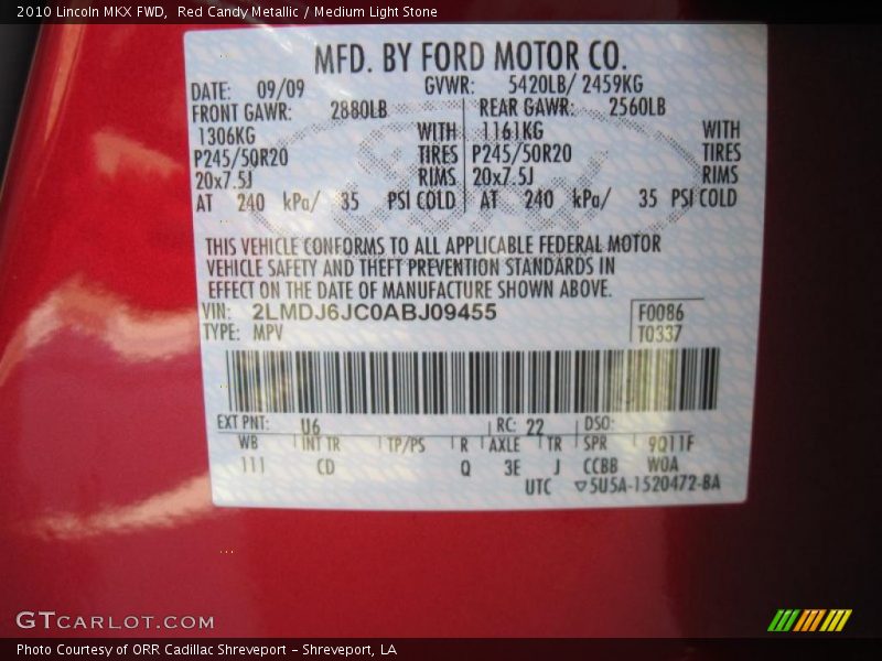 Red Candy Metallic / Medium Light Stone 2010 Lincoln MKX FWD