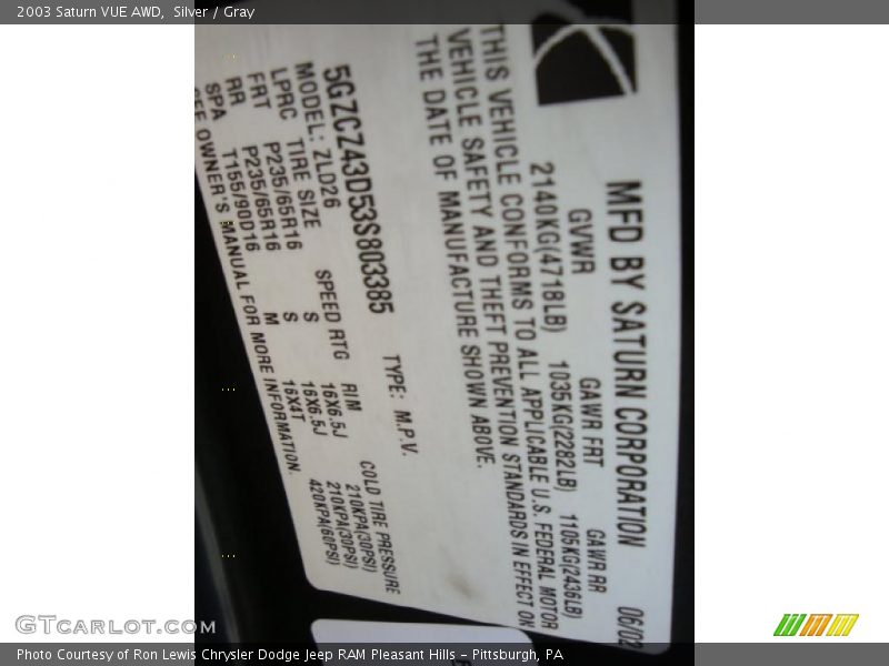 Silver / Gray 2003 Saturn VUE AWD