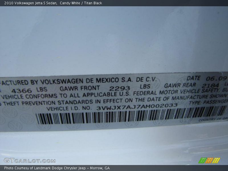 Candy White / Titan Black 2010 Volkswagen Jetta S Sedan