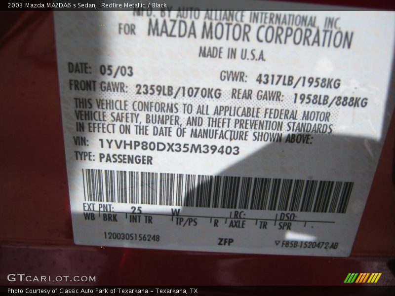 Redfire Metallic / Black 2003 Mazda MAZDA6 s Sedan
