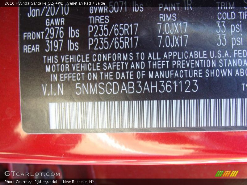 Venetian Red / Beige 2010 Hyundai Santa Fe GLS 4WD
