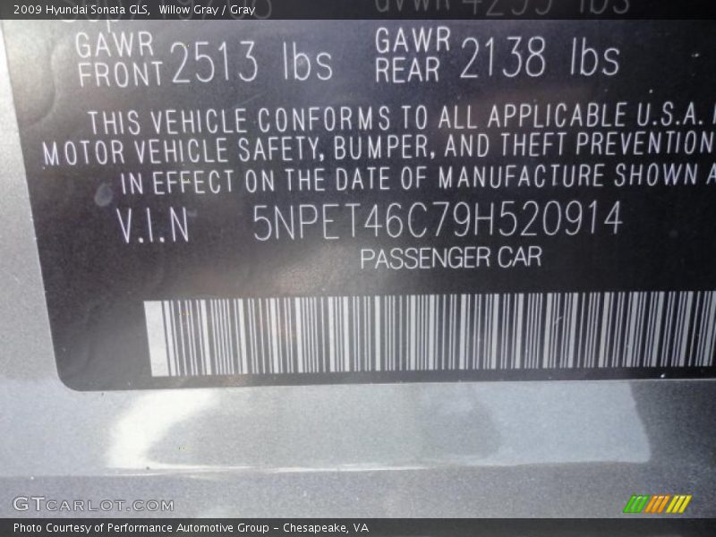 Willow Gray / Gray 2009 Hyundai Sonata GLS