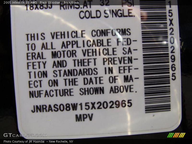 Black Obsidian / Brick/Black 2005 Infiniti FX 35 AWD