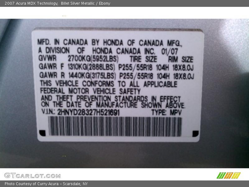 Billet Silver Metallic / Ebony 2007 Acura MDX Technology