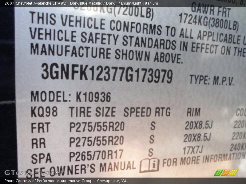 Dark Blue Metallic / Dark Titanium/Light Titanium 2007 Chevrolet Avalanche LT 4WD