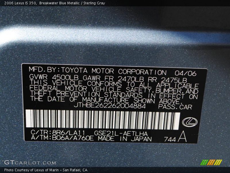 Breakwater Blue Metallic / Sterling Gray 2006 Lexus IS 350