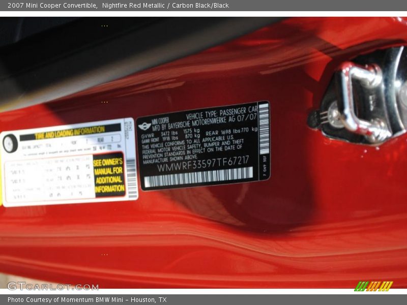 Nightfire Red Metallic / Carbon Black/Black 2007 Mini Cooper Convertible