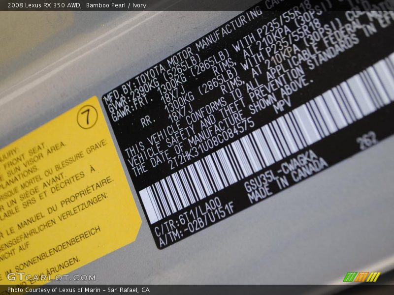 Bamboo Pearl / Ivory 2008 Lexus RX 350 AWD