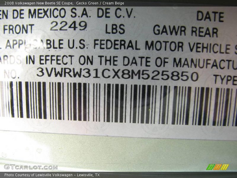 Gecko Green / Cream Beige 2008 Volkswagen New Beetle SE Coupe