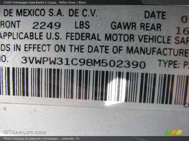 Reflex Silver / Black 2008 Volkswagen New Beetle S Coupe