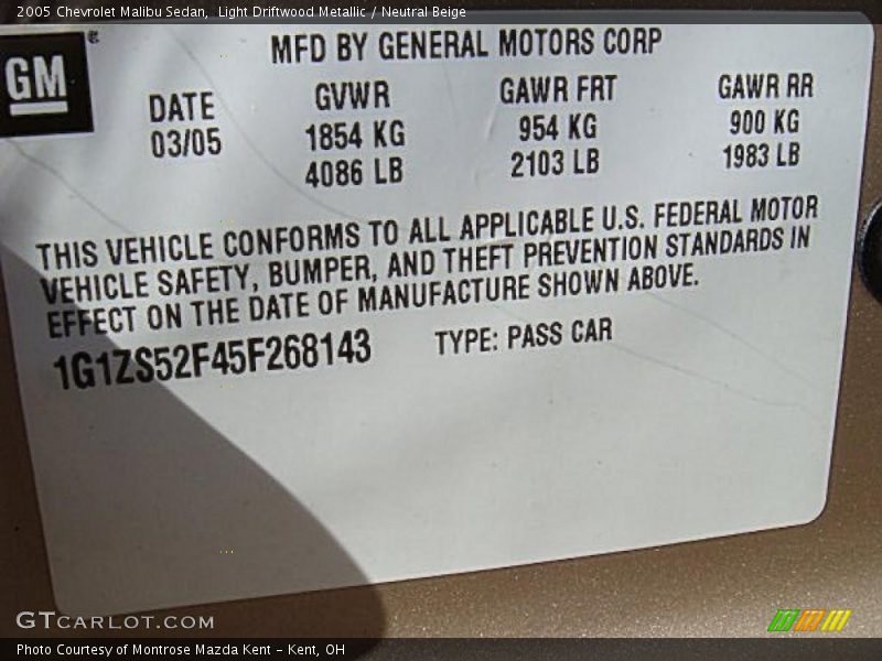 Light Driftwood Metallic / Neutral Beige 2005 Chevrolet Malibu Sedan