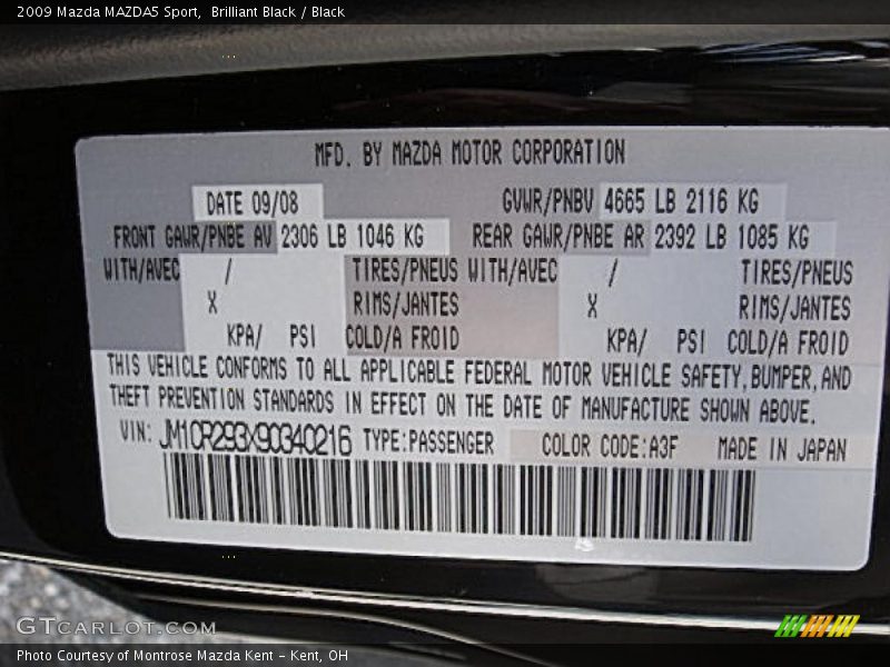 Brilliant Black / Black 2009 Mazda MAZDA5 Sport