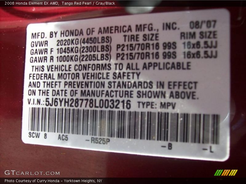 Tango Red Pearl / Gray/Black 2008 Honda Element EX AWD