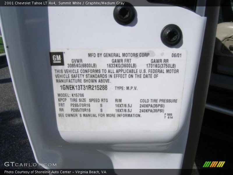 Summit White / Graphite/Medium Gray 2001 Chevrolet Tahoe LT 4x4