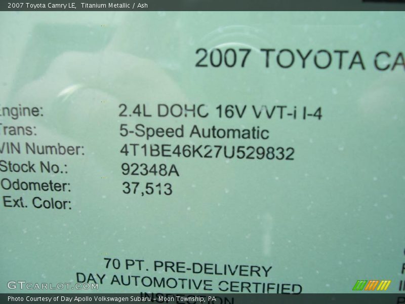 Titanium Metallic / Ash 2007 Toyota Camry LE