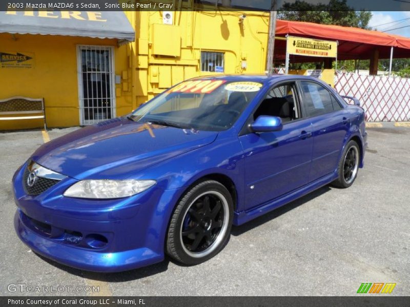 Sonic Blue Pearl / Gray 2003 Mazda MAZDA6 s Sedan