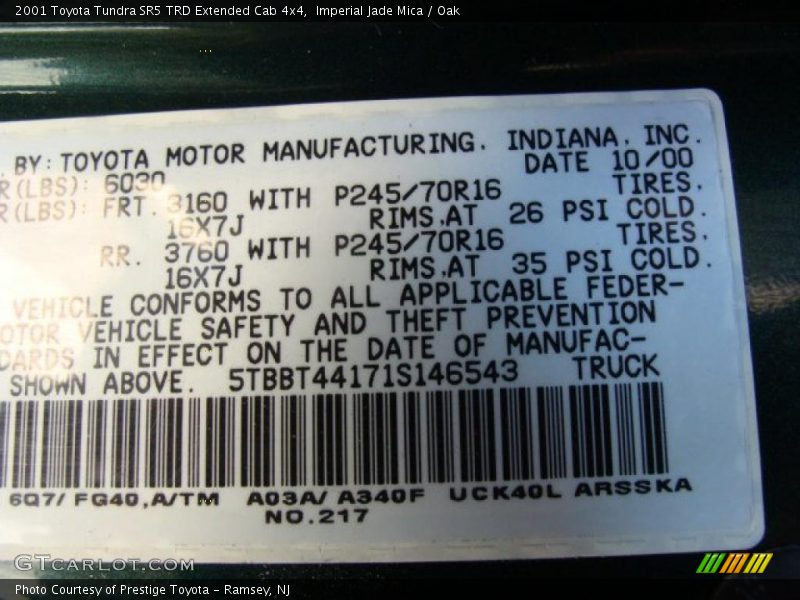 Imperial Jade Mica / Oak 2001 Toyota Tundra SR5 TRD Extended Cab 4x4