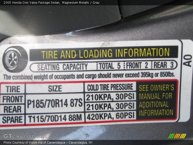 Magnesium Metallic / Gray 2005 Honda Civic Value Package Sedan