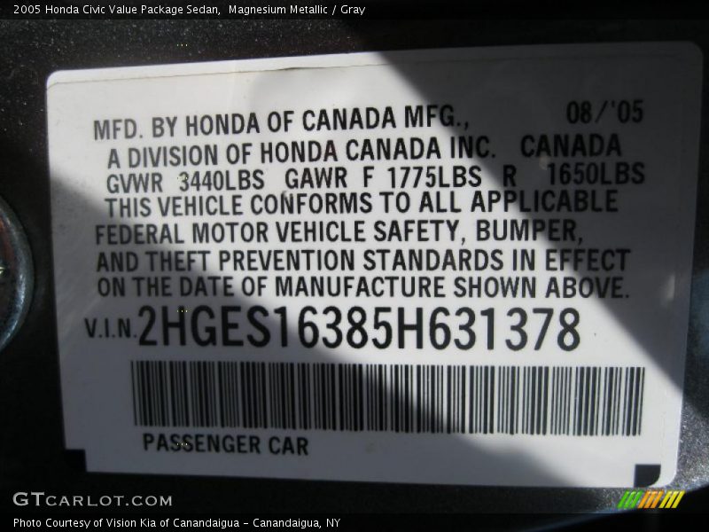Magnesium Metallic / Gray 2005 Honda Civic Value Package Sedan
