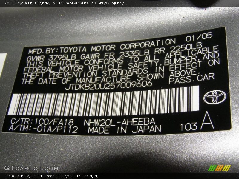 Millenium Silver Metallic / Gray/Burgundy 2005 Toyota Prius Hybrid