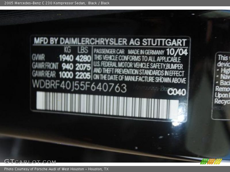 Black / Black 2005 Mercedes-Benz C 230 Kompressor Sedan