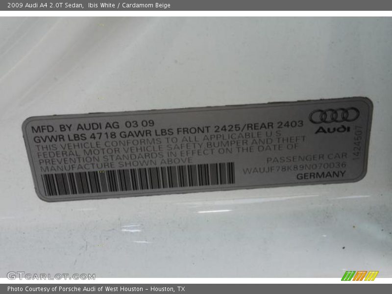 Ibis White / Cardamom Beige 2009 Audi A4 2.0T Sedan