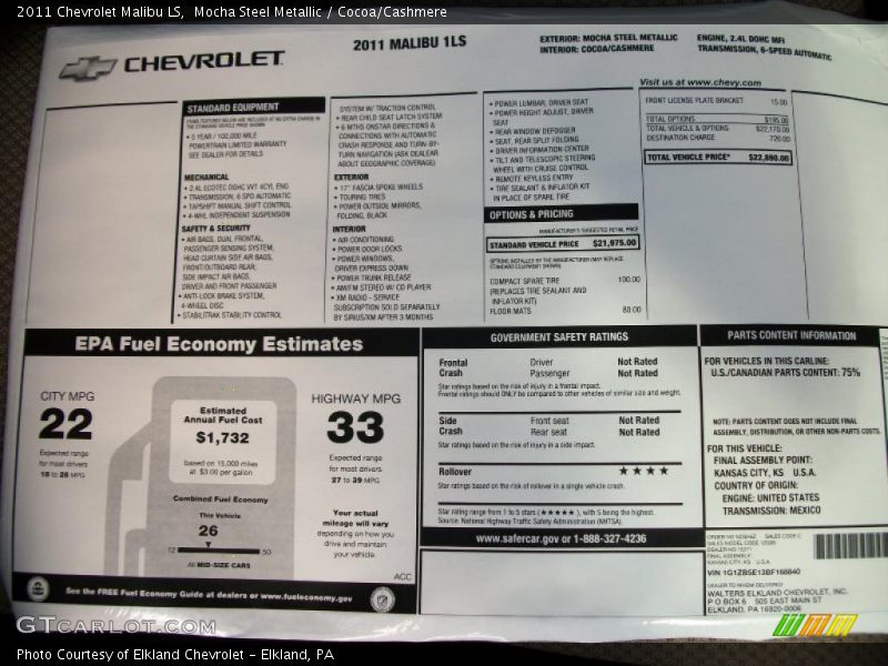 Mocha Steel Metallic / Cocoa/Cashmere 2011 Chevrolet Malibu LS