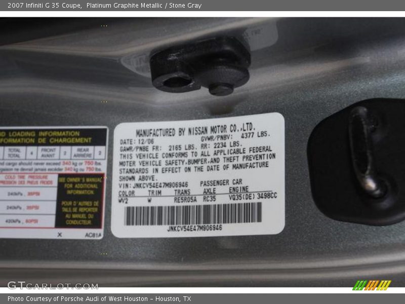 Platinum Graphite Metallic / Stone Gray 2007 Infiniti G 35 Coupe