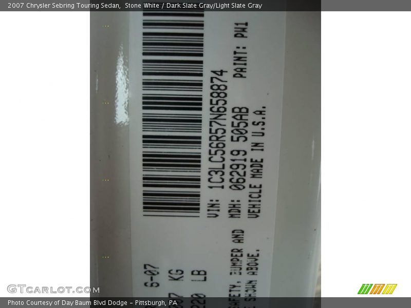 Stone White / Dark Slate Gray/Light Slate Gray 2007 Chrysler Sebring Touring Sedan