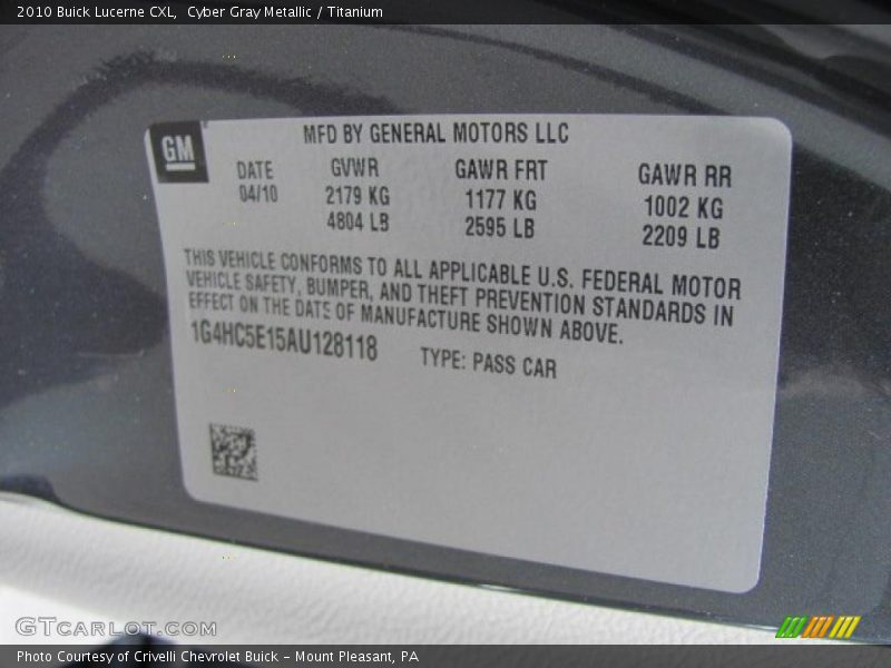 Cyber Gray Metallic / Titanium 2010 Buick Lucerne CXL