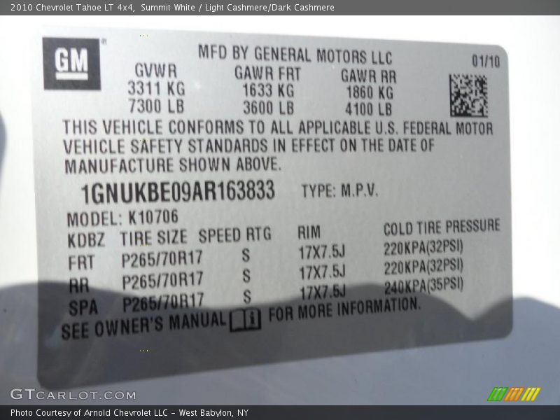 Summit White / Light Cashmere/Dark Cashmere 2010 Chevrolet Tahoe LT 4x4