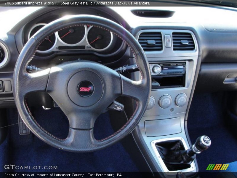 Steel Gray Metallic / Anthracite Black/Blue Alcantara 2006 Subaru Impreza WRX STi