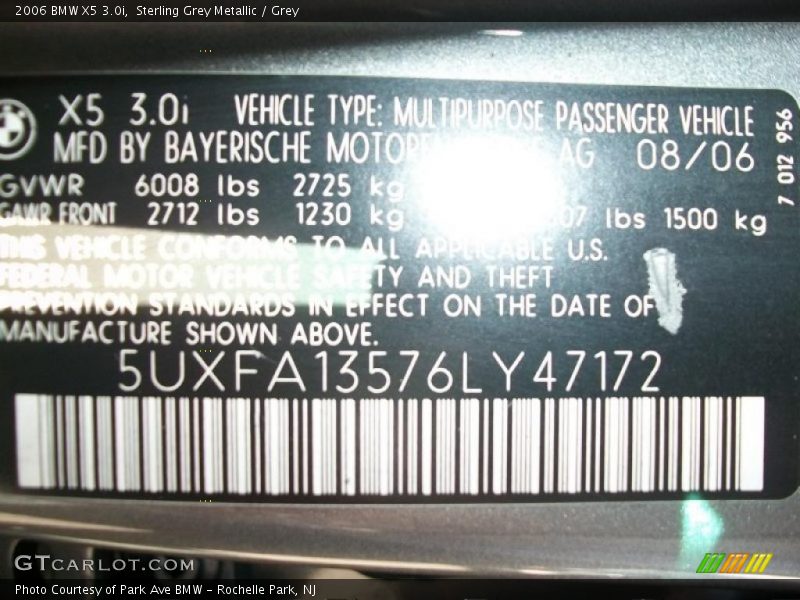 Sterling Grey Metallic / Grey 2006 BMW X5 3.0i